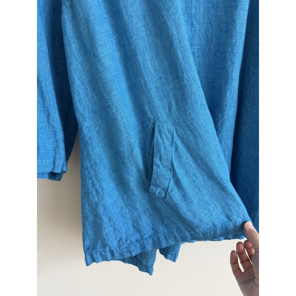 Flax Linen Tunic Blouse Womens Large Blue Lagenlook Travel Beachy Vacation Boho - Picture 2 of 10